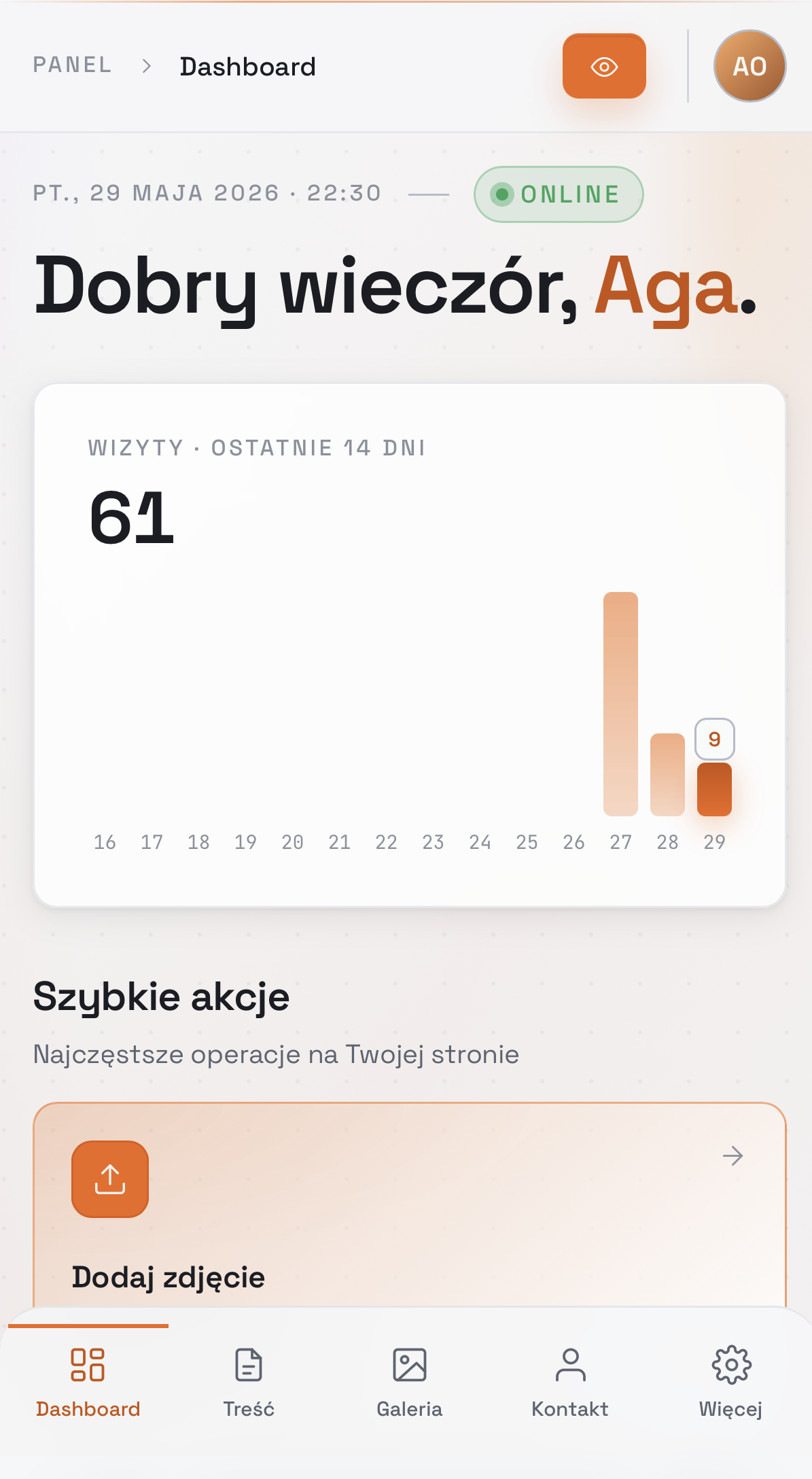Panel administracyjny — widok mobilny